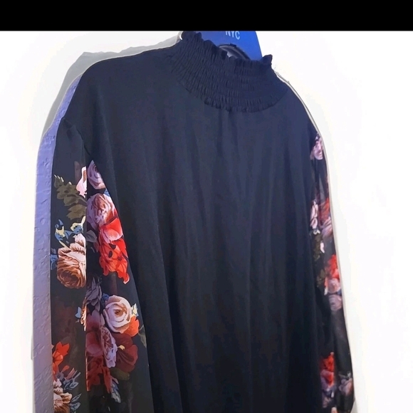 BloomChic Black Blouse with Floral Sleeves - Picture 2 of 5